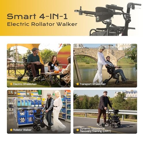 Sinceborn 4 in 1 Rollator Walker Electric Wheelchair Combo