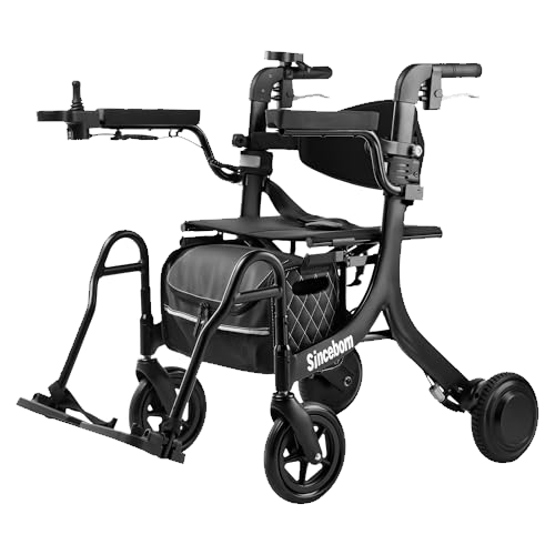 Sinceborn 4 in 1 Rollator Walker Electric Wheelchair Combo